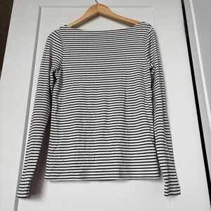 GAP Black & White Striped Boat Neck Top Long Sleeve Capsule Classic Paris Casual